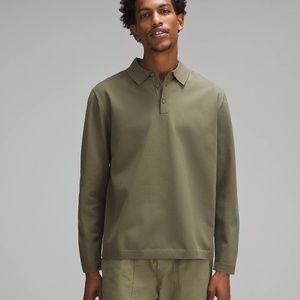 Lululemon Lightweight Knit Long-Sleeve Polo Shirt, three buttons , Olive Green